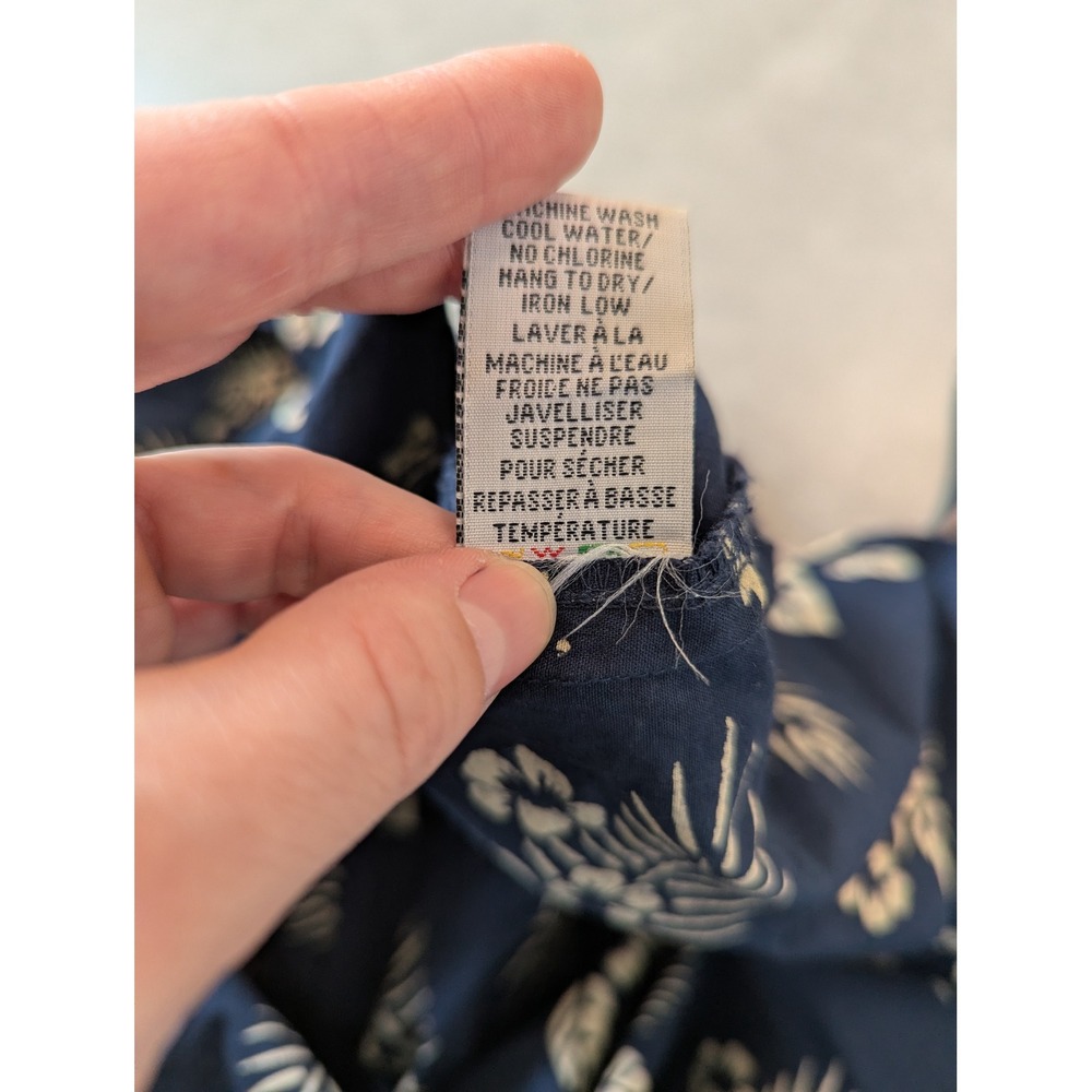 Navy Blue Tropical Hibiscus Floral Cotton Halter Midi Dress Large - Picture 8 of 10